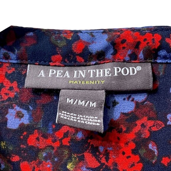 Pea in the Pod Maternity Top Medium Floral Blouse Blue Red - Picture 4 of 9